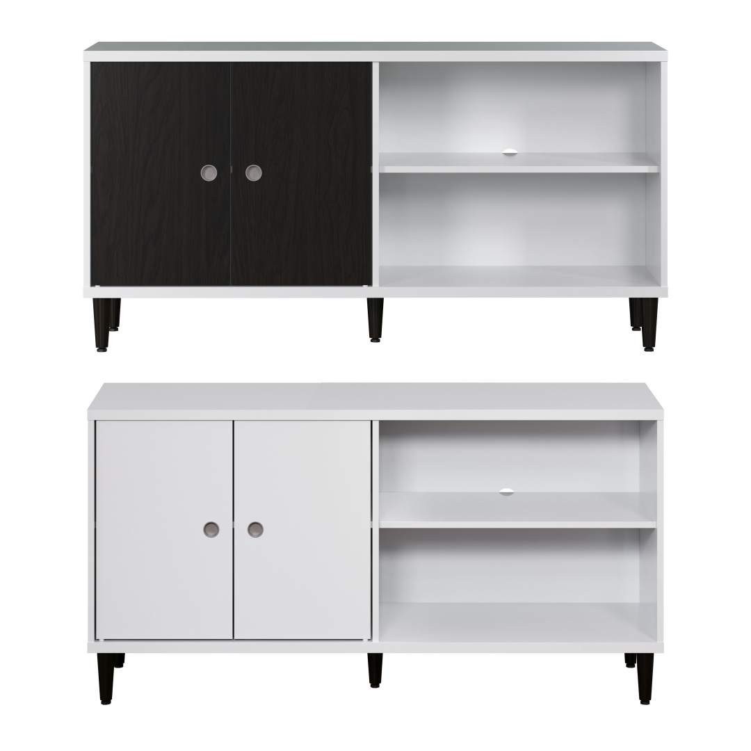 ebuy24 TV-Bank Evolution TV Tisch 2 Türen, 2 Räume weiß, schwarz.