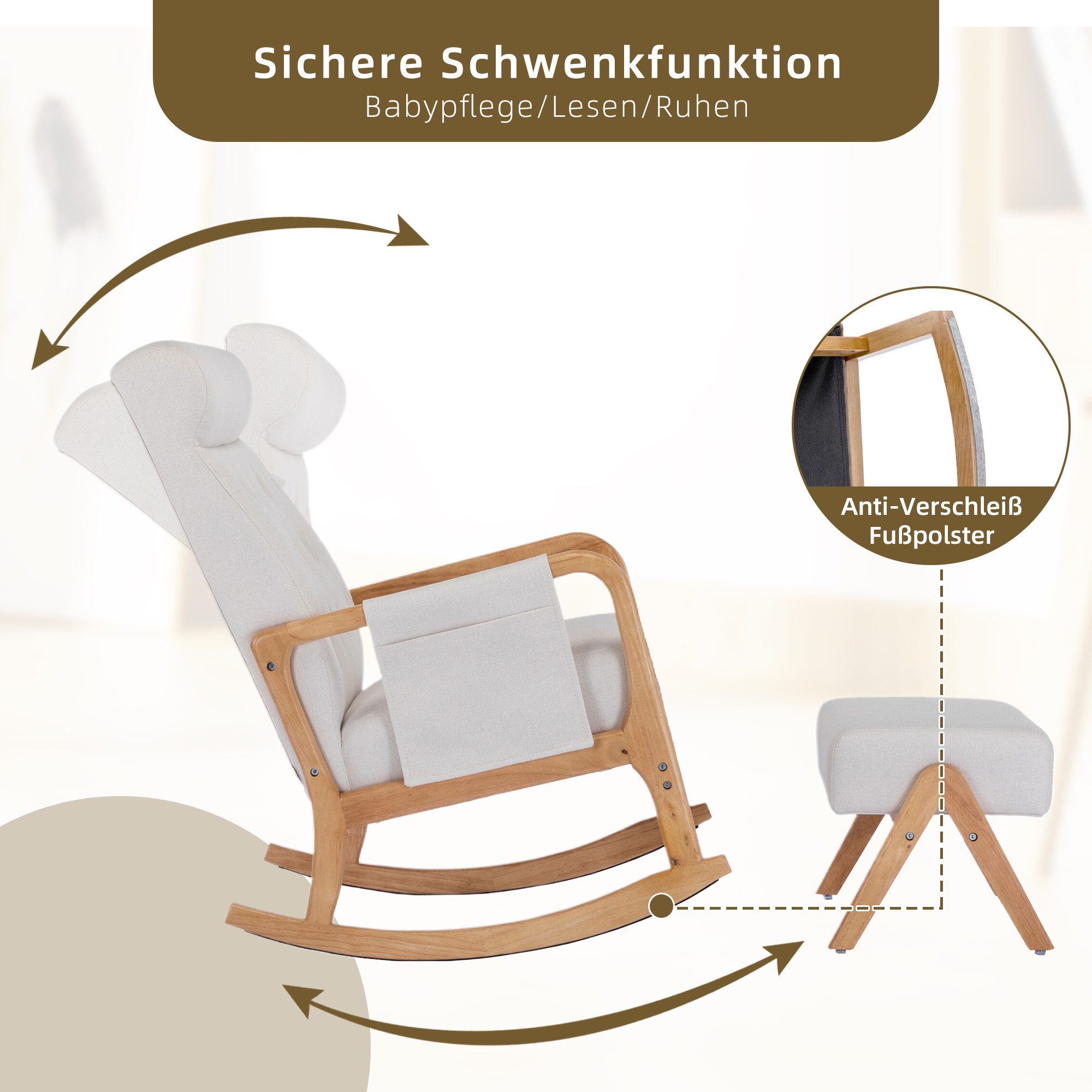 Merax Schaukelsessel mit Hocker und Seitentasche, günstig online kaufen
