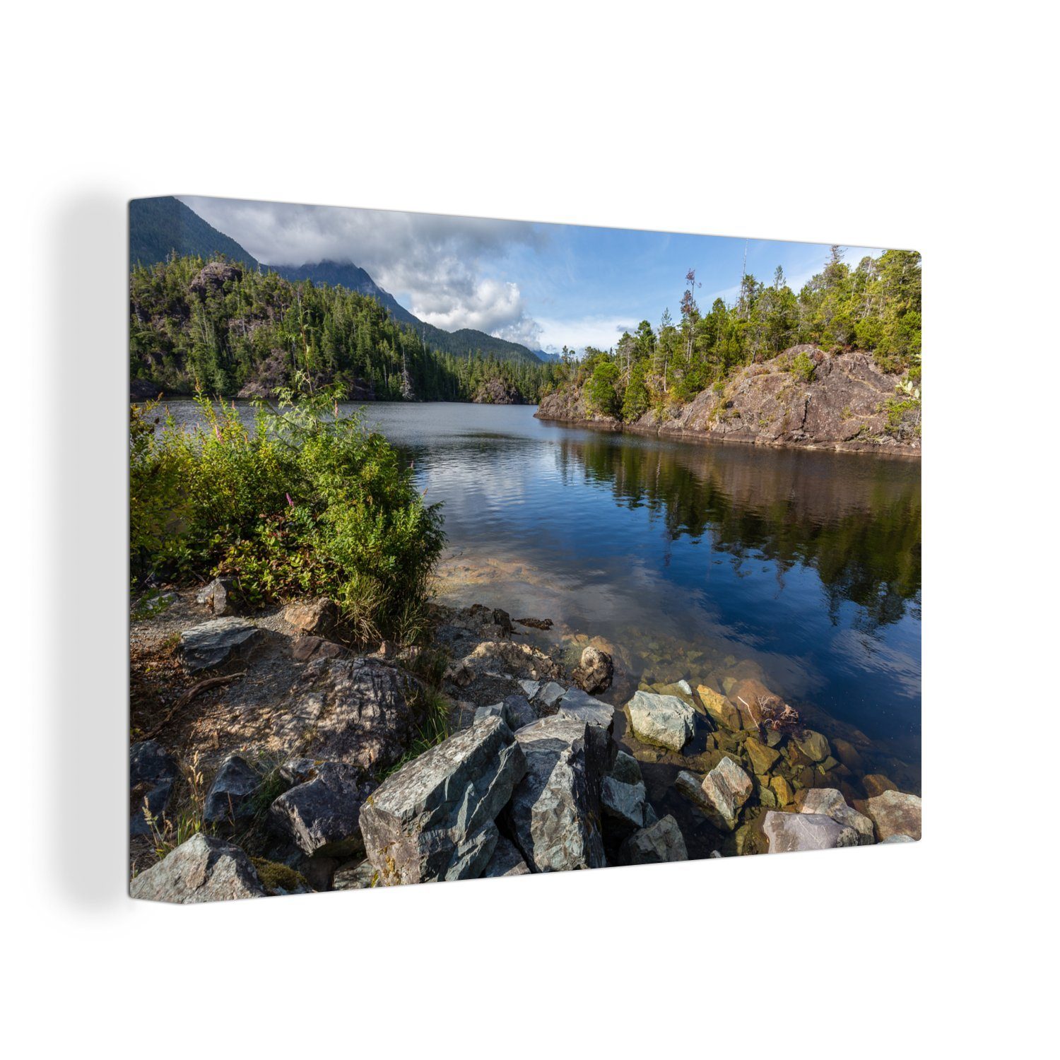 OneMillionCanvasses® Leinwandbild Stiller Fluss im Pacific Rim-Nationalpark in Kanada, (1 St), Wandbild Leinwandbilder, Aufhängefertig, Wanddeko, 30x20 cm