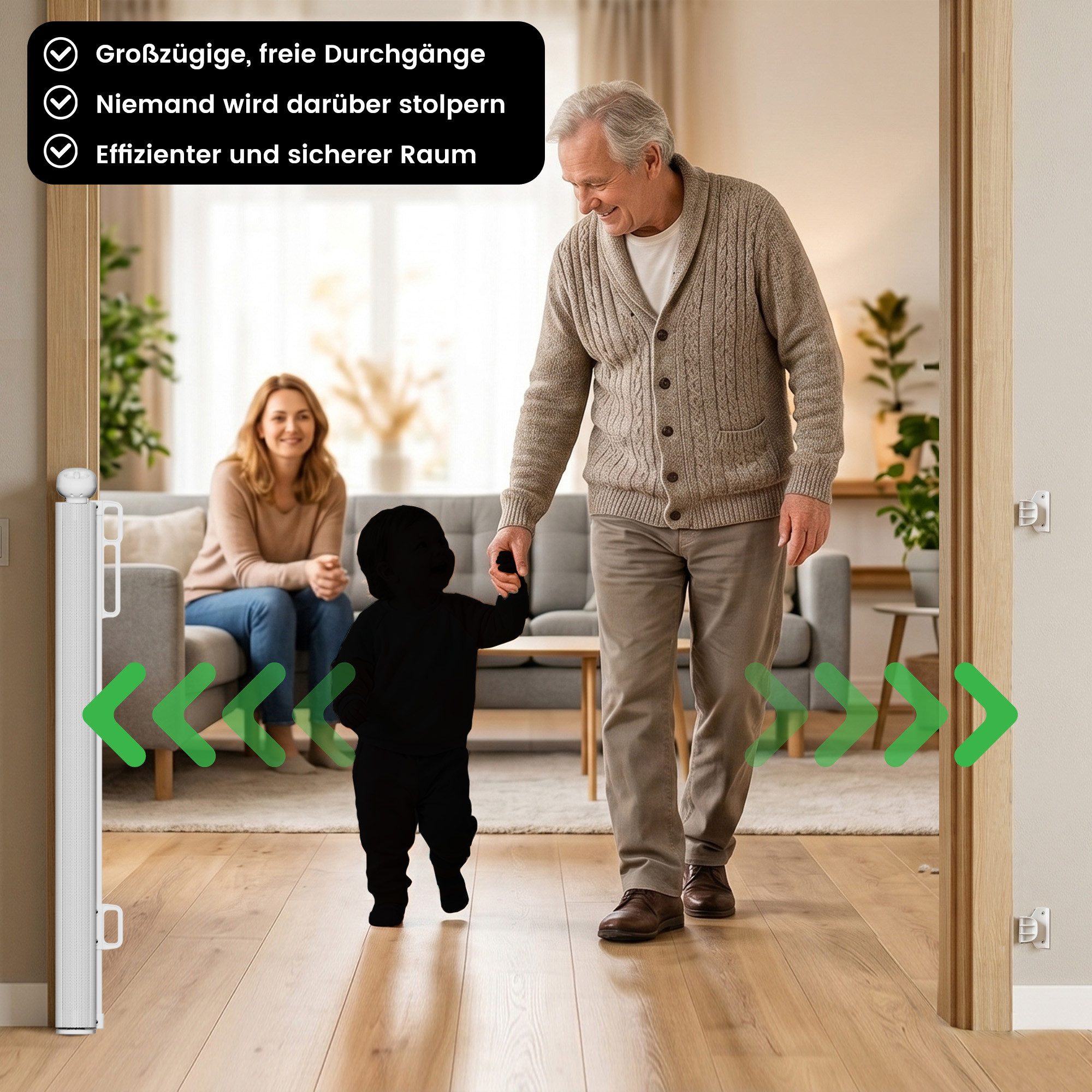 DAITORE Türschutzgitter Treppenschutzgitter ausziehbar bis 140cm~180cm für Kinder, Haustiere, Raumtrennung Absperrgitter kindersicheres Treppengitter – Bild 2 von 5
