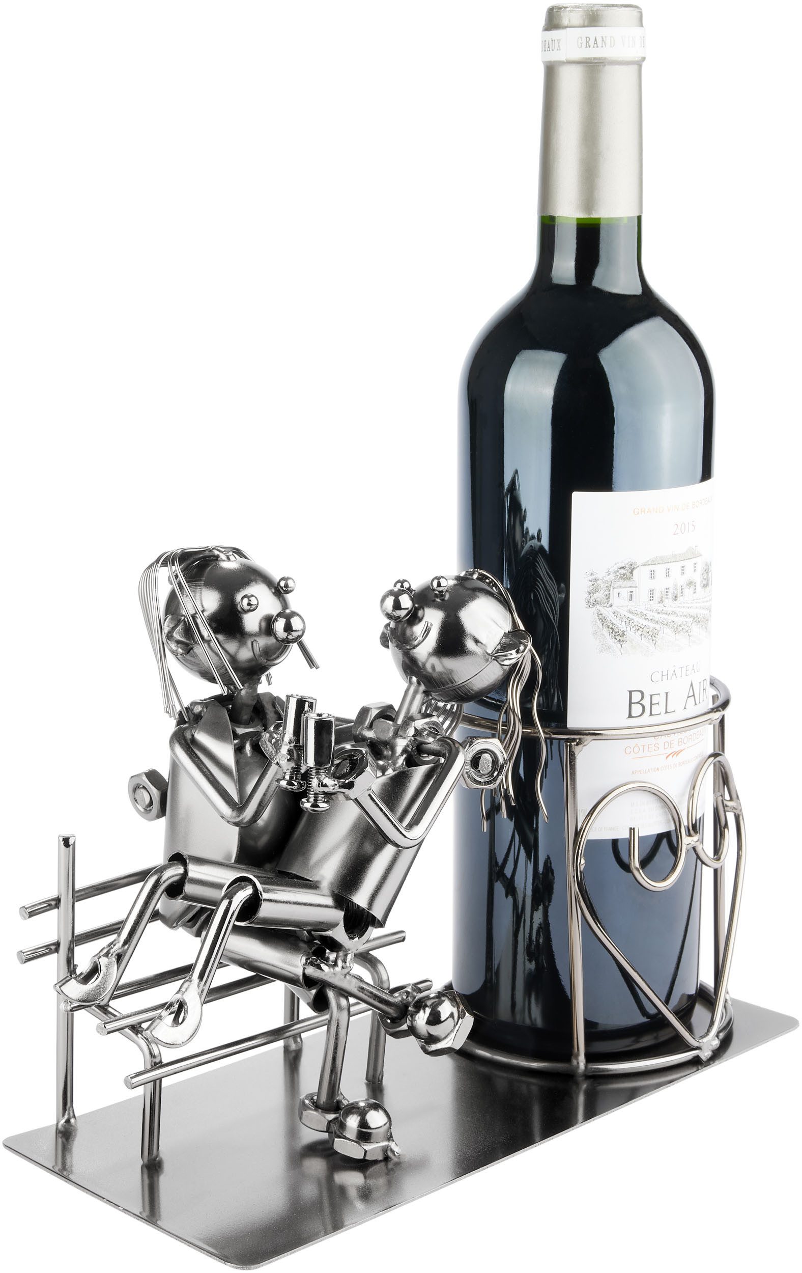 BRUBAKER Weinflaschenhalter Liebespaar auf Bank - Metall Skulptur Flaschenhalter, (1-St., Flaschenständer inklusive Geschenkkarte), Wein Geschenk für Paare und Ehepaare