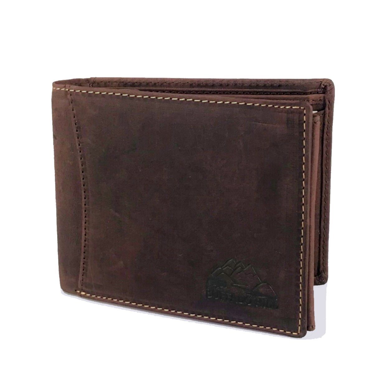 L&B Geldbörse Büffelleder Portemonnaie, integrierter RFID-Schutz, elegantes Wallet im Querformat mit 8 Kartenfächern in Braun