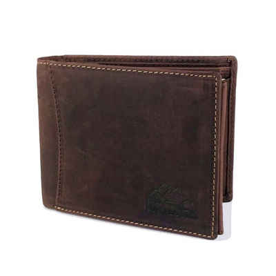 Buffalo Hill Geldbörse Büffelleder Portemonnaie, integrierter RFID-Schutz >BH-2394<, elegantes Wallet im Querformat mit 8 Kartenfächern in Braun