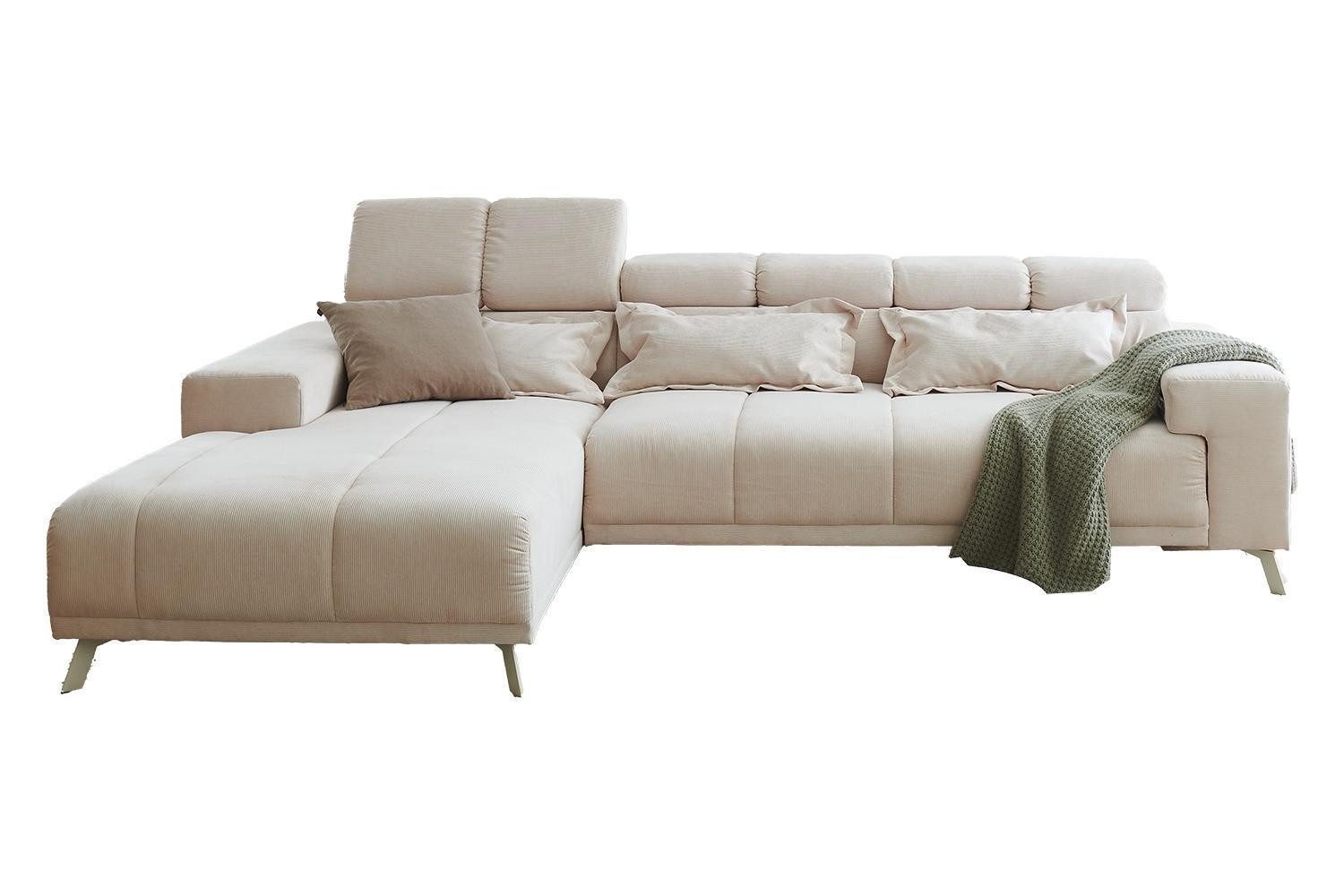 Iwaniccy Ecksofa SUNNY, Creme, Feincord, 3 Kopfteilverstellungen, elektrische Sitztiefenverstellung, B 285 x H 99 x T 201 cm