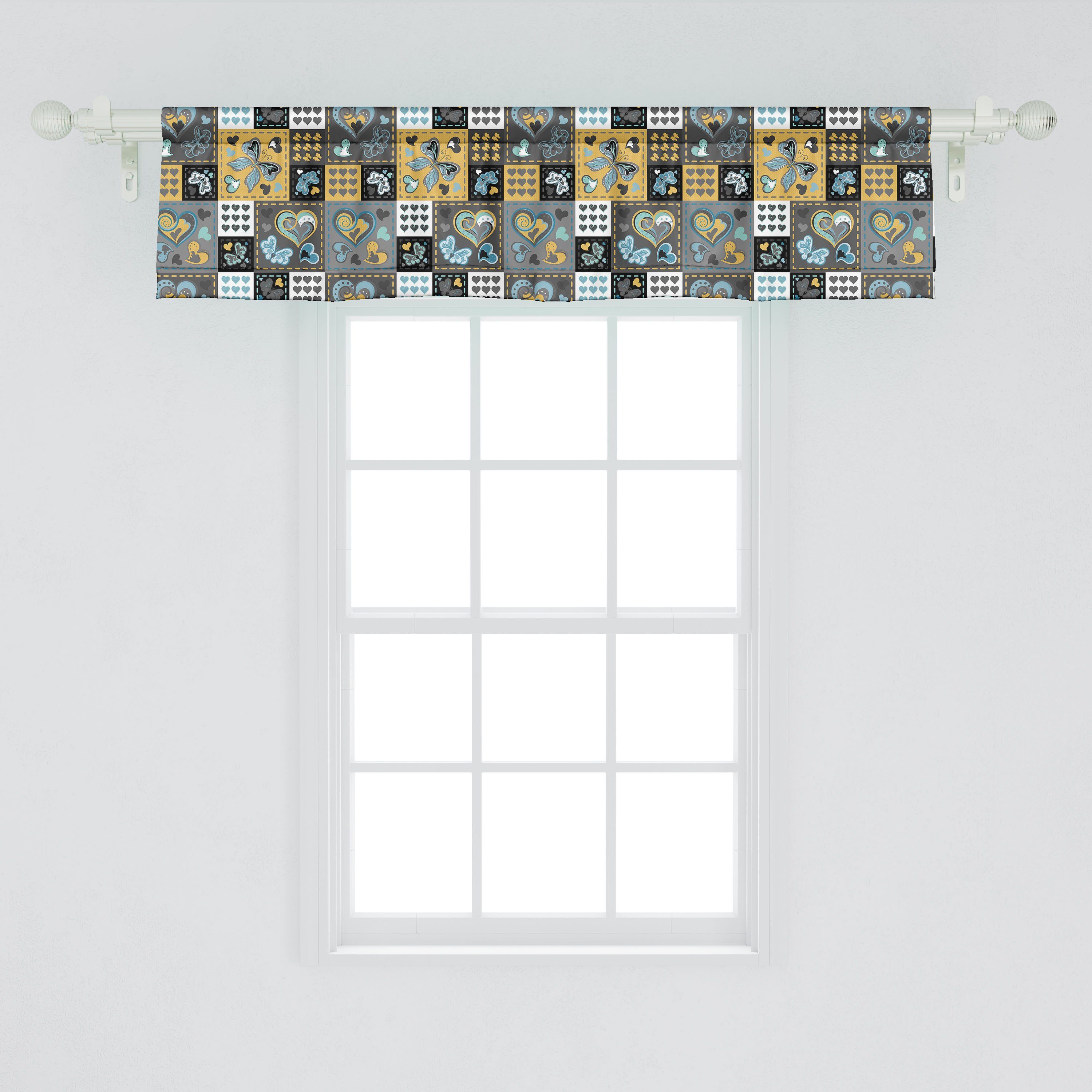 Küche Schlafzimmer Schmetterlings-Herz Stangentasche, Retro Abakuhaus, mit Dekor Volant Vorhang für Microfaser, Schmetterling Scheibengardine