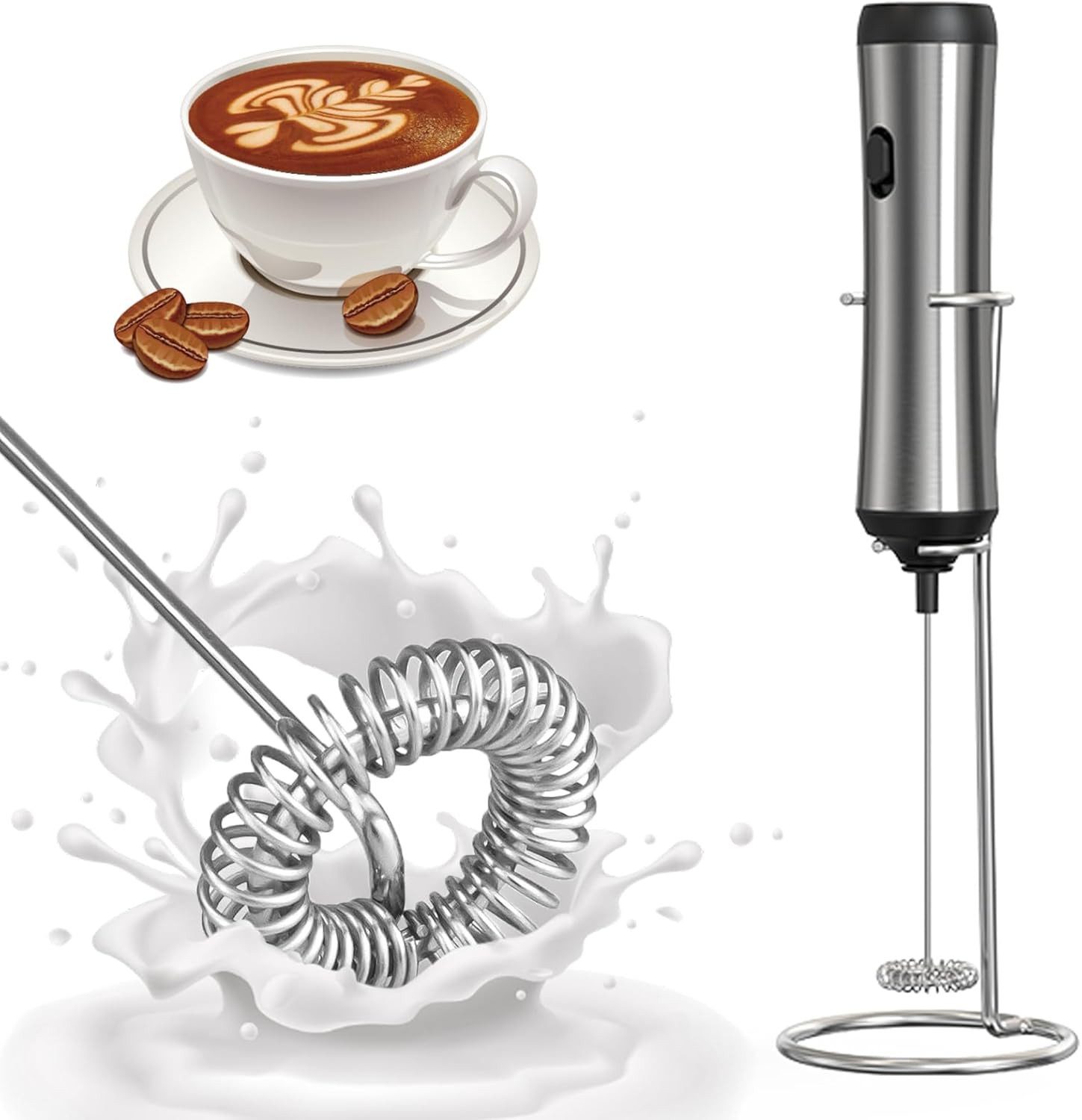 nsihing Milchaufschäumer Starker elektrischer Milchschäumer, Mini-Elektromixer, handgehaltener Milchaufschäumer, geeignet für Kaffee, Latte