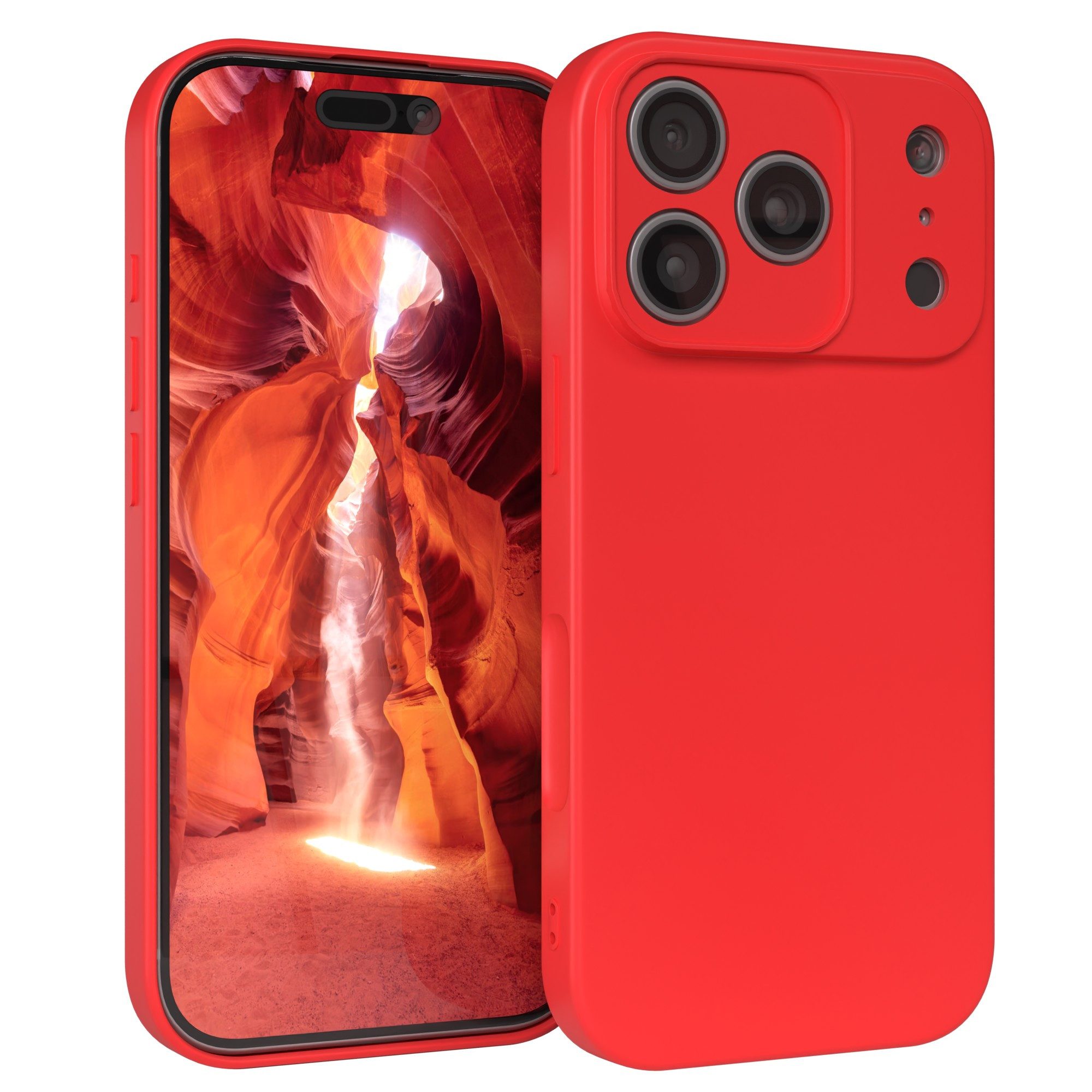 EAZY CASE Handyhülle für Apple iPhone 17 Pro Hülle Silikon 6,3 Zoll, Silikon Schutzhülle mit Kameraschutz stoßfest Handycover elastisch Rot