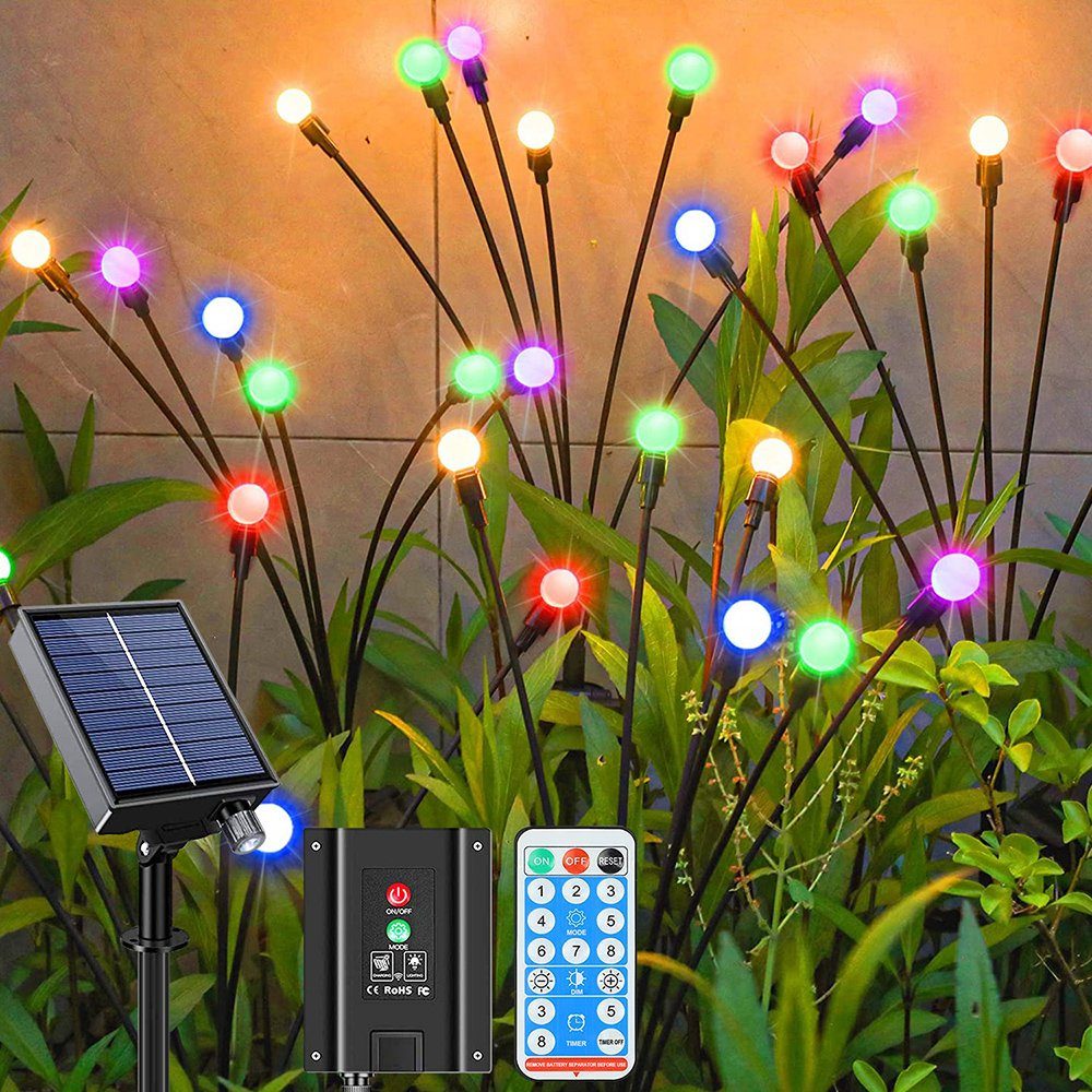 Rosnek LED Gartenleuchte 4 Stück, Solar, 8 Modi, wasserdicht, für Weg Terrasse Landschaft Deko, Warmweiß, Multicolor, Glühwürmchen Lichter, Fernbedienung, Halloween Weihnachten Mehrfarbig