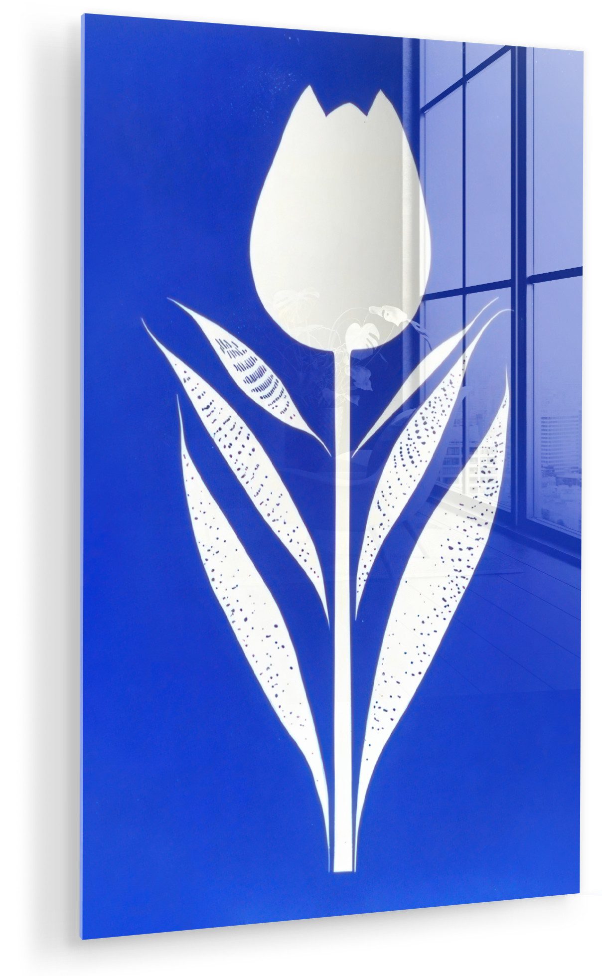 MuchoWow Acrylglasbild Tulpe - Minimalistisch - Blätter - Weiß, Inkl. Aufhängung, Dekorative Bild für Küche & Wohnzimmer auf Glas, 20x30 cm