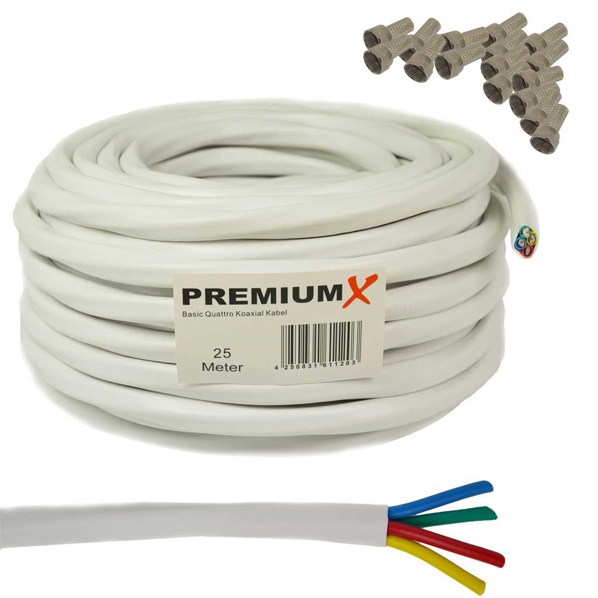 PremiumX 25m Basic Quattro Quad Koaxial SAT Kabel 90dB Weiß 16x F-Stecker SAT-Kabel