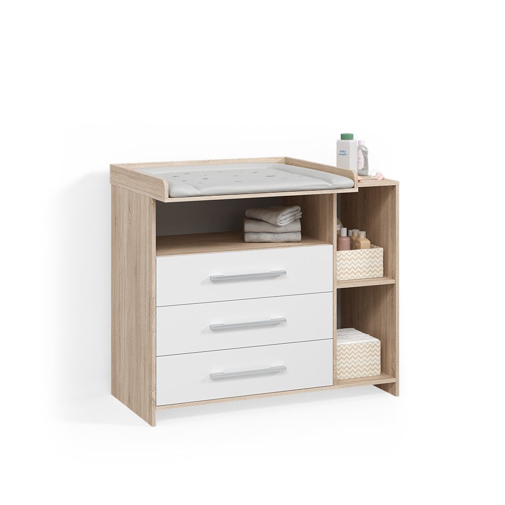 Livinity® Wickelkommode Torino, Weiß/Sonoma/Sonoma, mit Schubladen