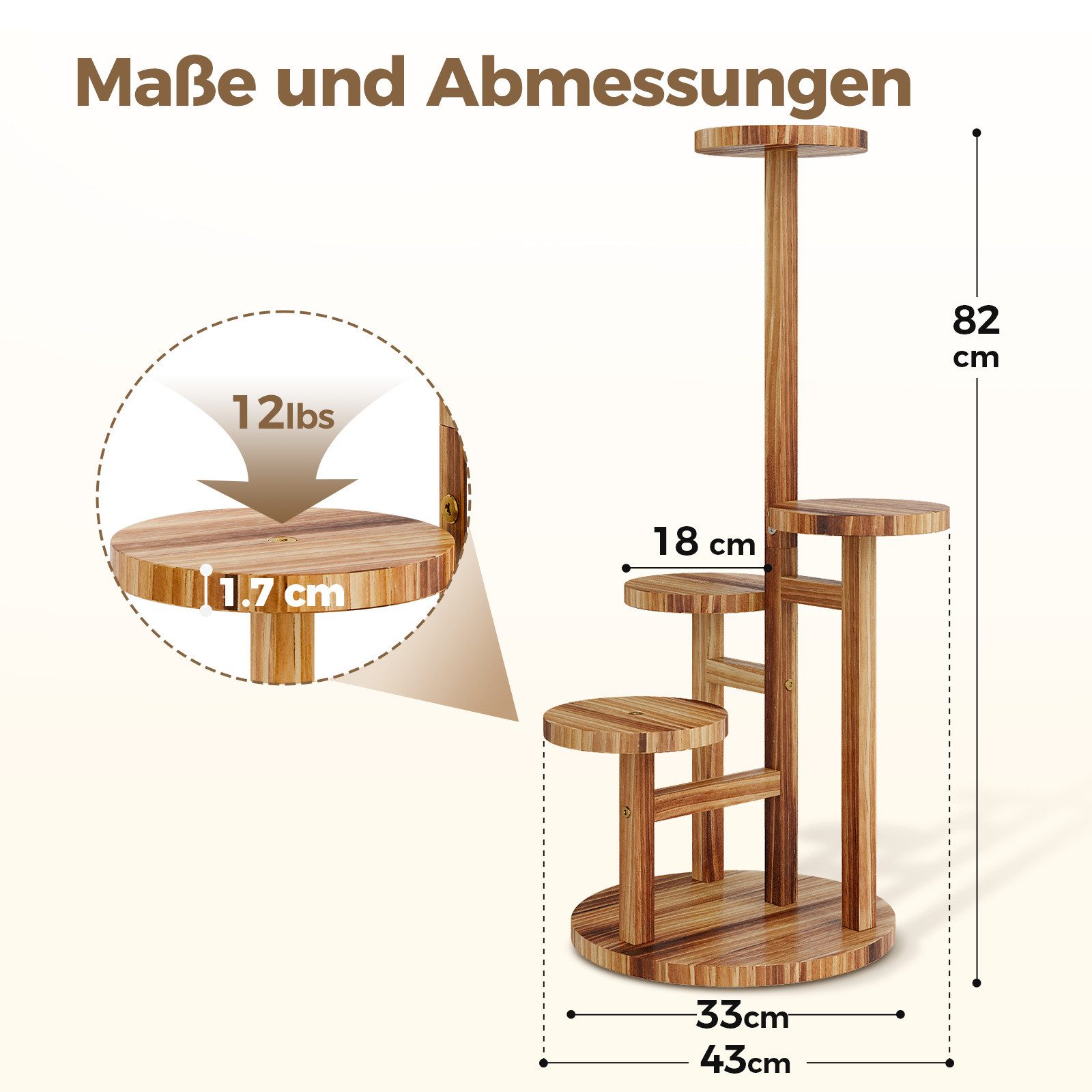 Bamworld Blumenständer platzsparender Pflanzenregal für Wohnzimmer & Garten, Blumentreppe (1 St), Holzblumenständer 4-stöckig, 43x82 cm