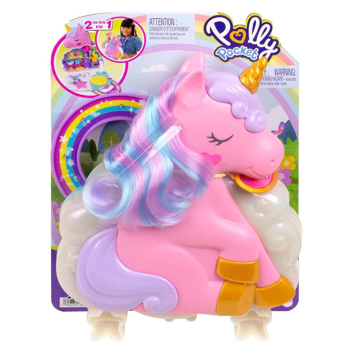 Mattel® Spielwelt Mattel HKV51 - Polly Pocket - Regenbogen Einhorn, Mini-Spielset mit Zu