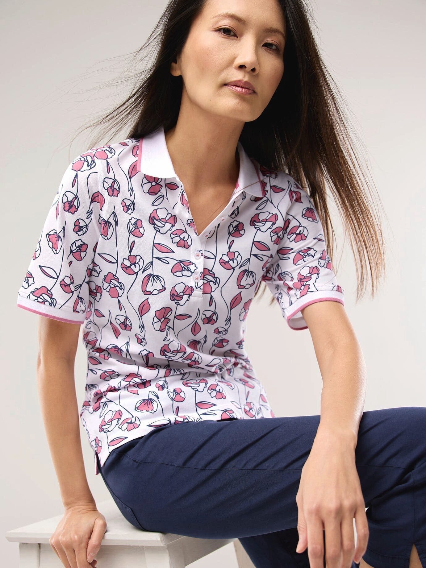 Walbusch Poloshirt Damen Polo Halbarm Bügelfrei Baumwolle Atmungsaktiv, pflegeleicht, mit Knopfleiste und Seitenschlitzen