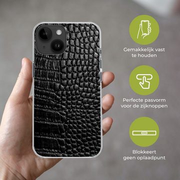 MuchoWow Handyhülle Leder - Strukturiert - Schwarz - Grau, Handyhülle Telefonhülle Apple iPhone 14