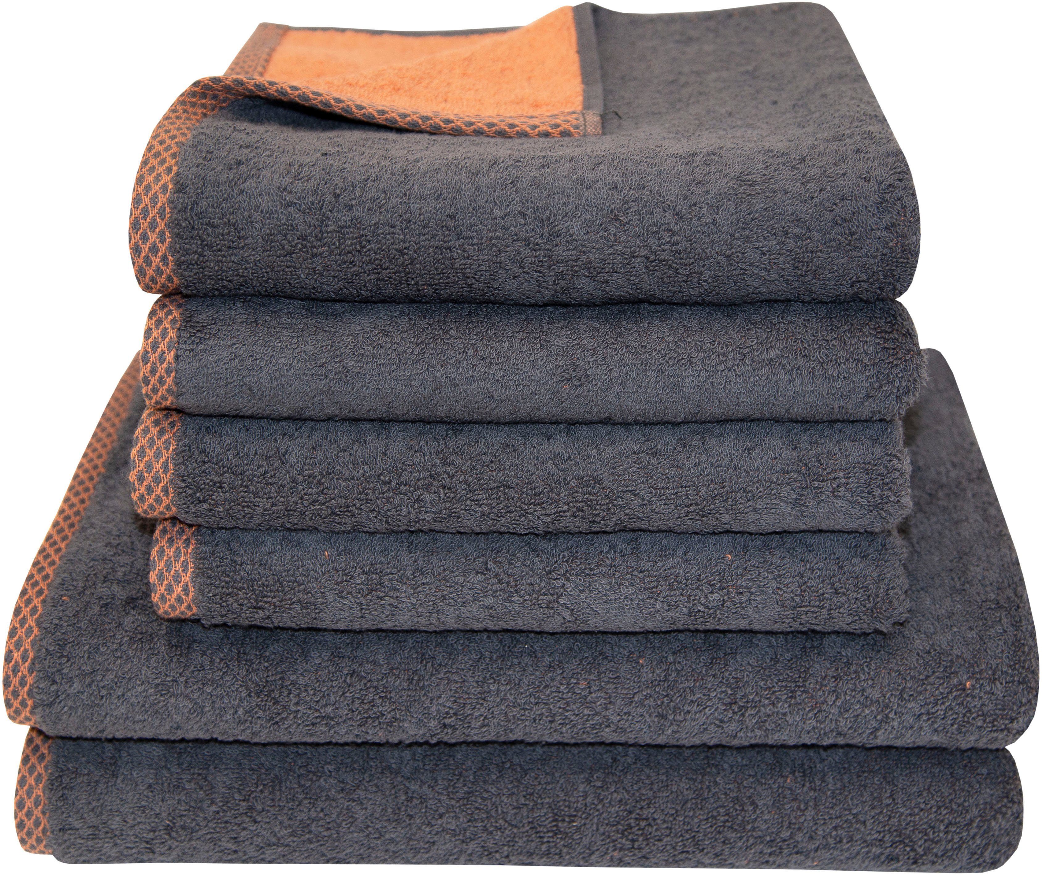 Dyckhoff Handtuch Set Golden Shades Rhomb, Walkfrottier (Set, 6-St), 4 Handtücher (50x100cm), 2 Duschtücher (70x140cm)