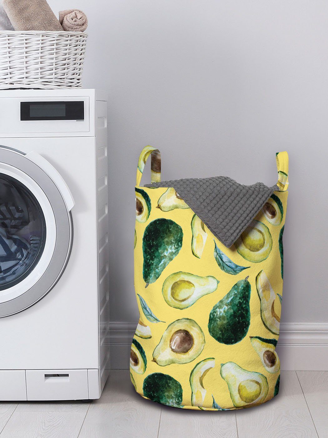 Abakuhaus Wäschesäckchen Wäschekorb Aquarell Kordelzugverschluss Lebensmittel mit Sommer Avocado Griffen für Waschsalons