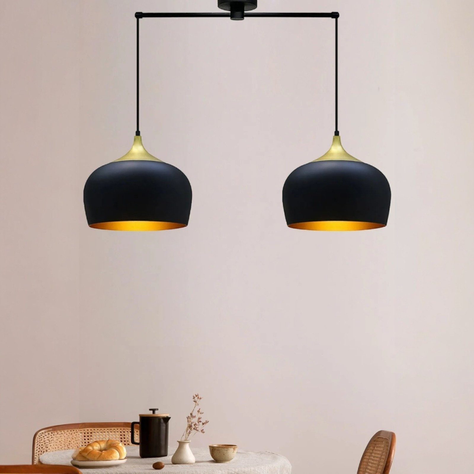 Bamyum Pendelleuchte Bamyum Pendelleuchte I Kreis I 2/3 Flammige Schwarz Metall Hängelampe, ohne Leuchtmittel