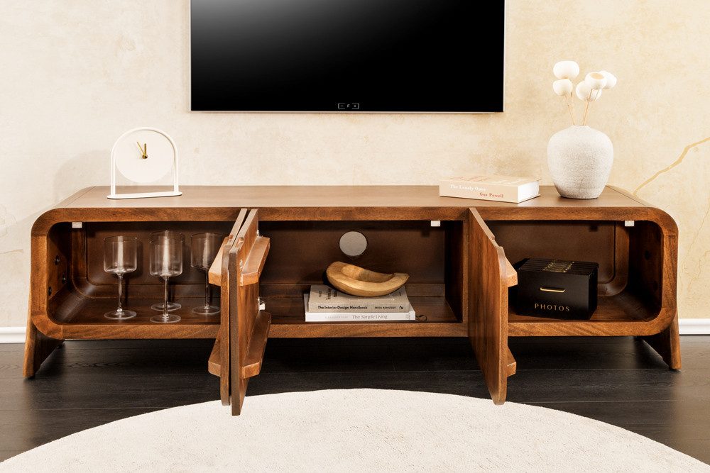 riess-ambiente TV-Board BRASIL 160 cm braun – Massivholz, Mangoholz, drei Fächer (Einzelartikel, 1 St), praktisches Lowboard mit 3 Fächern – ideal für Wohn- und Schlafzimmer