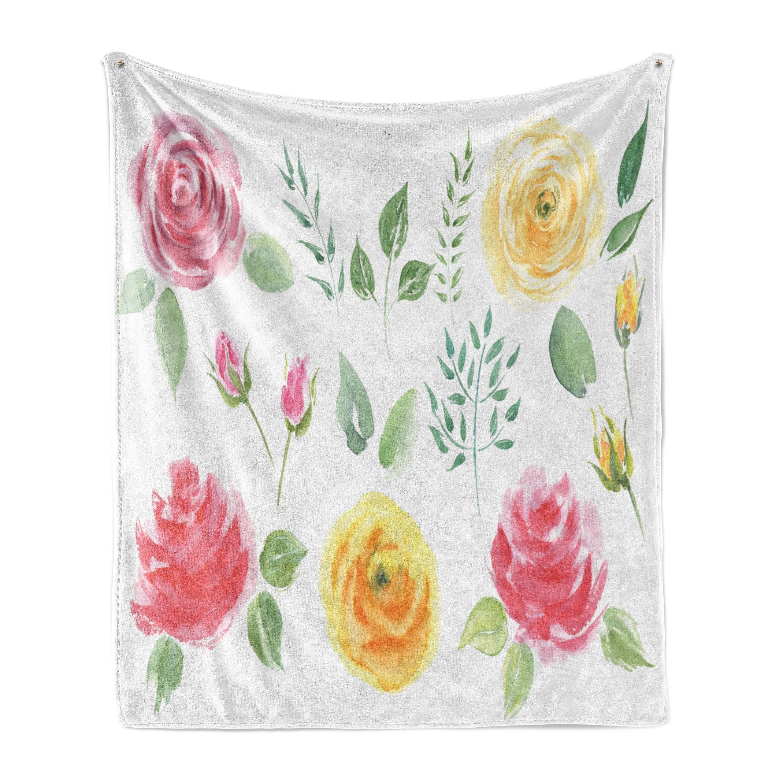 Wohndecke Gemütlicher Plüsch für den Innen- und Außenbereich, Abakuhaus, Vintage Rose Aquarell-Blumenkunst