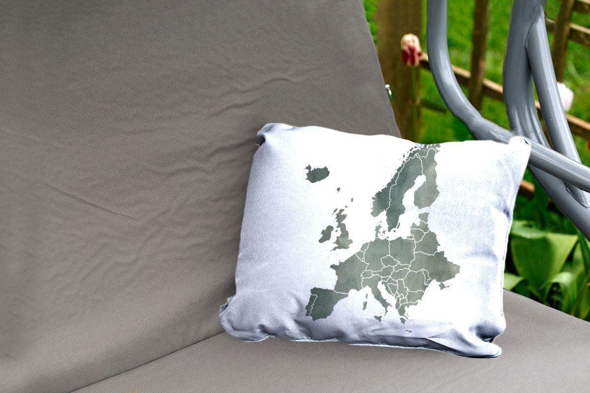 MuchoWow Dekokissen Europa Kissenhülle Aquarell Polyester, Karte Outdoor-Dekorationskissen, Dekokissenbezug, Grau, - von 