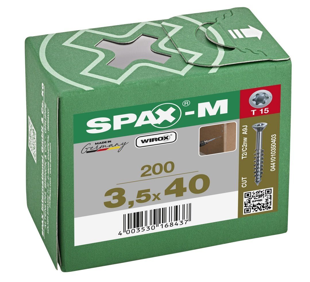 SPAX-M, mm weiß St), Spanplattenschraube SPAX 3,5x40 200 verzinkt, (Stahl