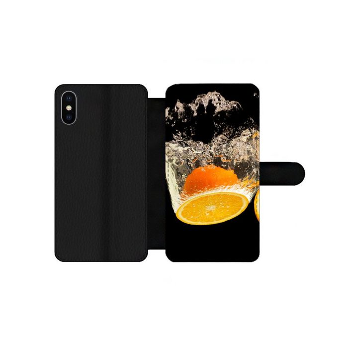 MuchoWow Handyhülle Orange - Stillleben - Wasser - Schwarz - Obst Handyhülle Telefonhülle Apple iPhone Xs Max