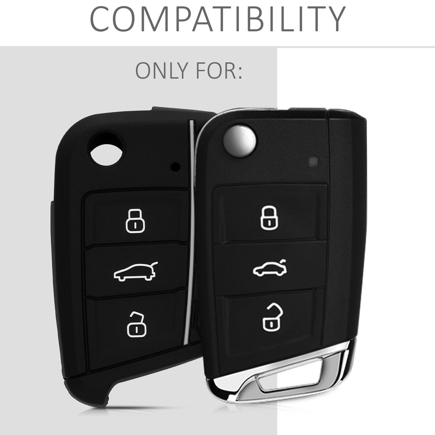 Schlüsselhülle Autoschlüssel Hülle Silikon kwmobile 7 VW MK7, Case Schlüsseltasche Cover für Schwarz-Grau Golf Schlüssel