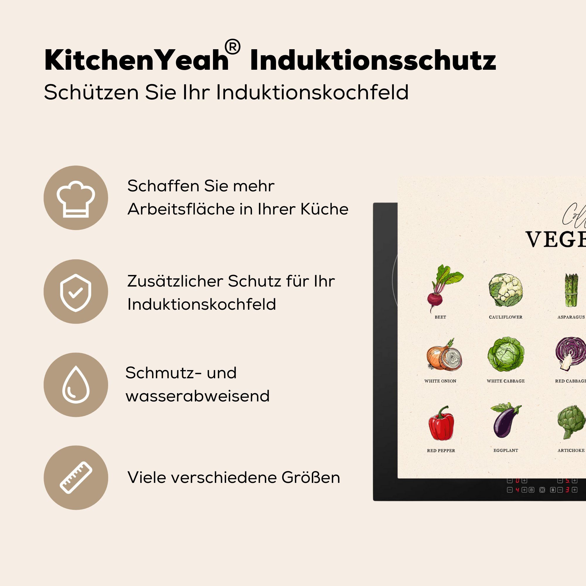 küche, Lebensmittel für die Gemüse Ceranfeldabdeckung Schutz Herdblende-/Abdeckplatte - MuchoWow 71x52 Induktionskochfeld tlg), Vinyl, - cm, Küche, (1