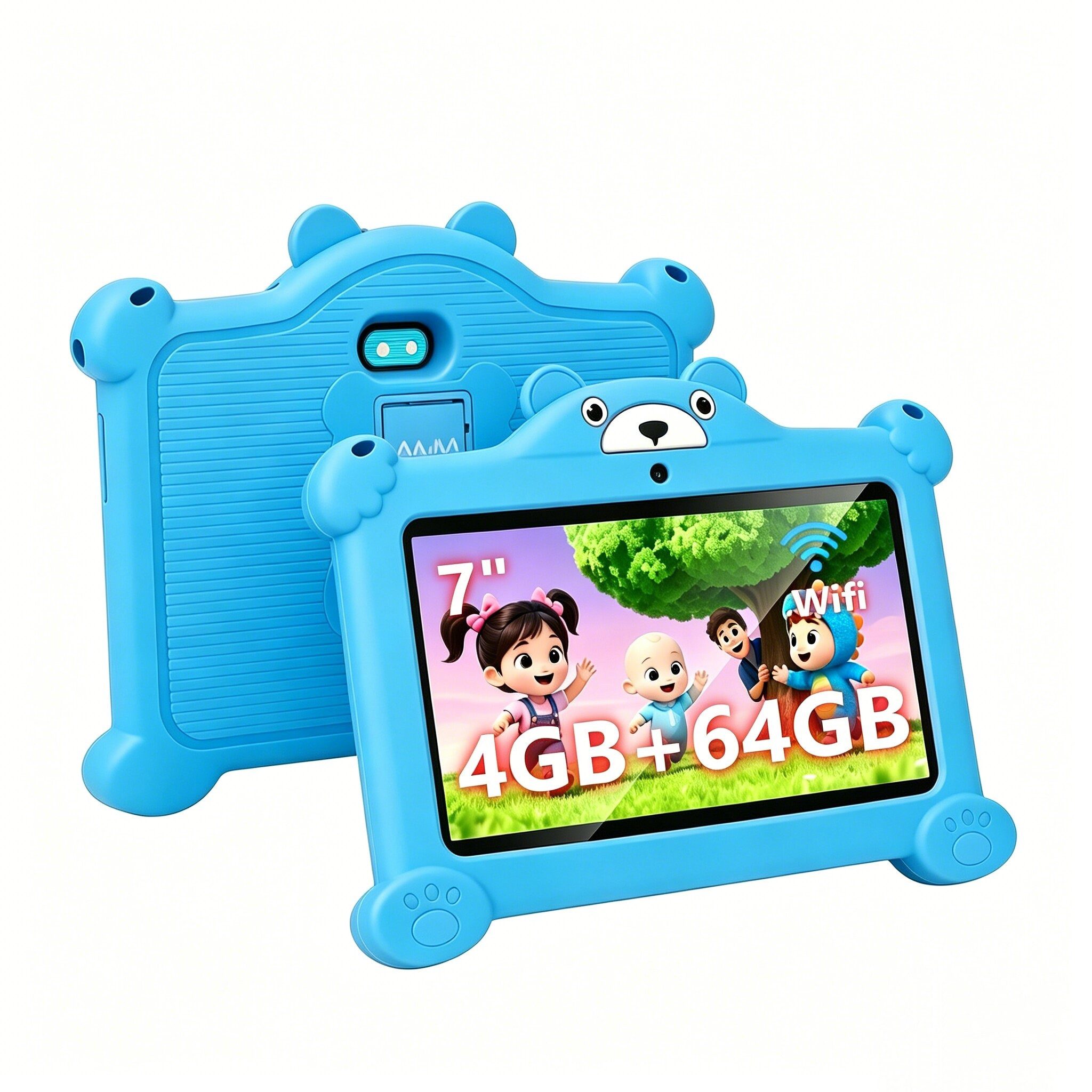 LETGOSPT 7 Zoll 4GB+64GB WiFi Bluetooth IPS HD-Display Android 15 Kinder Tablet (7", 64 GB, Android 15, WiFi, ab 3 Jahren Dual-Kamera mit Hülle & Stift, Google Kids Space Gemini AI)
