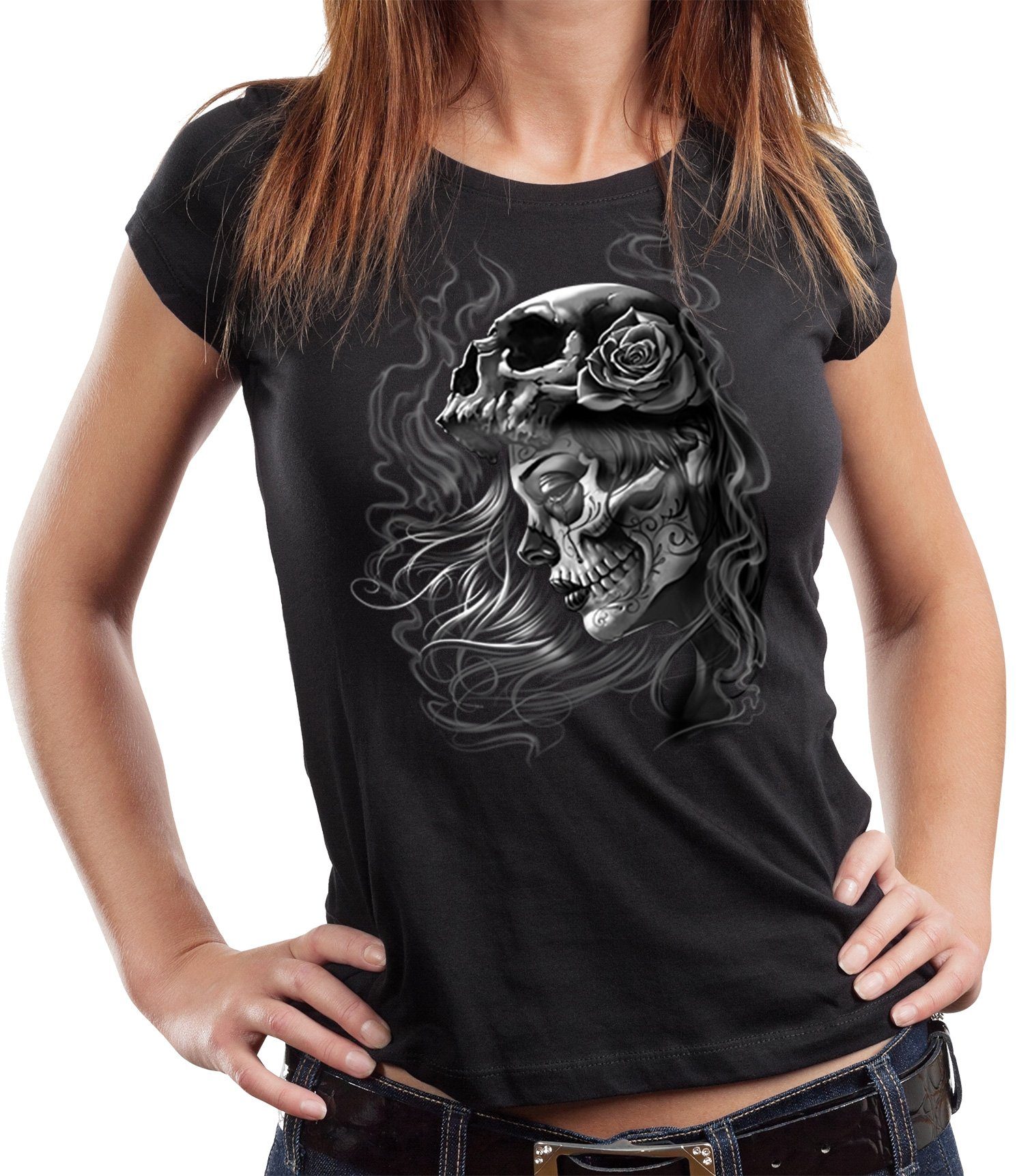 GASOLINE BANDIT® T-Shirt Damen Lady Biker-Shirt: Lady-Skull