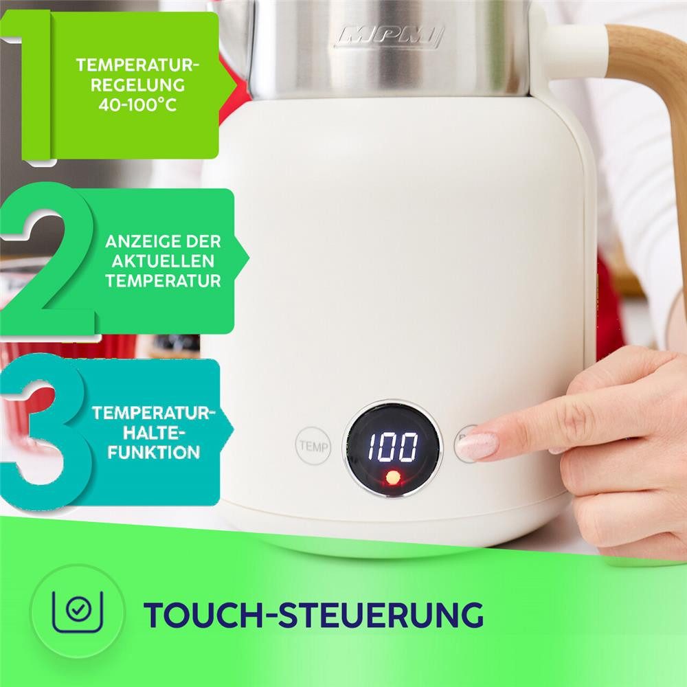 MPM Wasserkocher MPM MCZ-128/B1 Wasserkocher 1,5 l 2200 W Beige, Doppelwandig, 1,5 l, 2200 W, 40–100 °C, Temperaturhaltefunktion – Bild 5 von 5