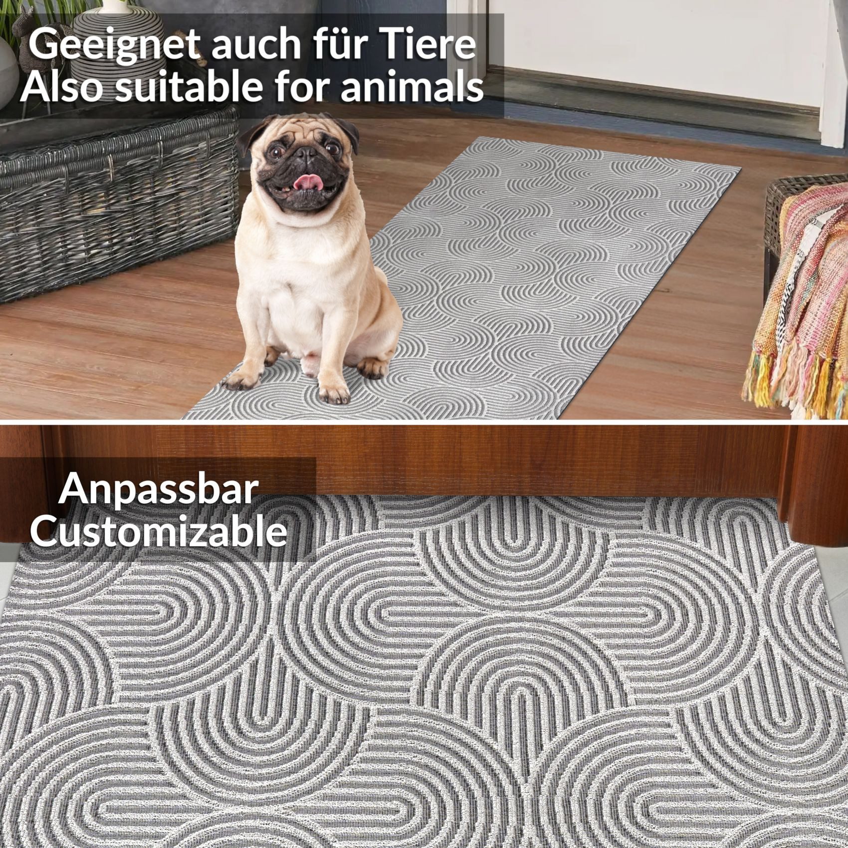 ANRO Läufer Velora Teppichläufer hochwertig Küchenteppich, Rechteckig, Höhe: 3 mm, Küchen- Flurläufer 100cm Bauhaus Grau pflegeleicht – Bild 5 von 5