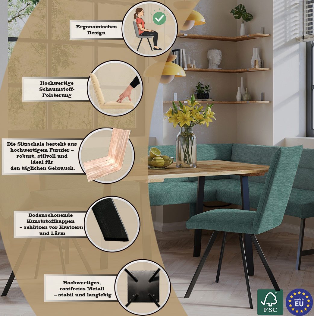 OTTO home Eckbankgruppe Sava, (Set, 4-tlg), Eckbank mit Wellenfederung im Sitz, Tisch Massiv Eiche
