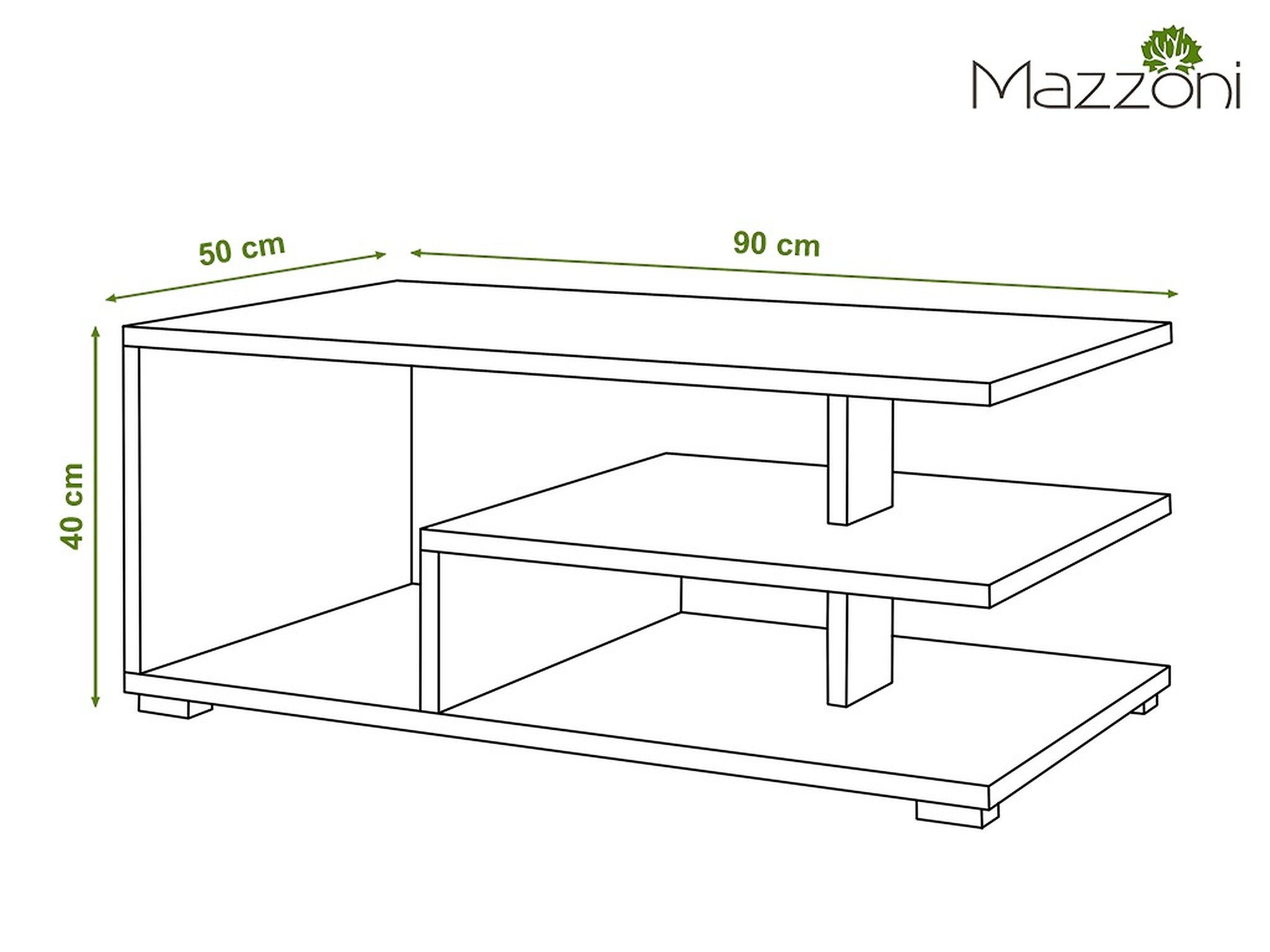 Mazzoni 90x50x40 Couchtisch mit Design Wohnzimmertisch matt Ablagefläche Weiß Link Tisch