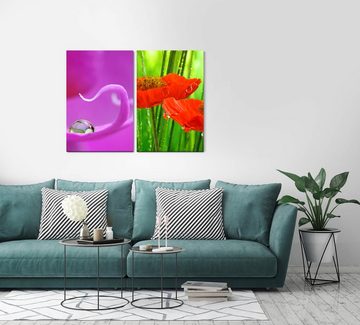 Sinus Art Leinwandbild 2 Bilder je 60x90cm Orchidee Wassertropfen Lila rote Blumen Sommer Sanft Beruhigend