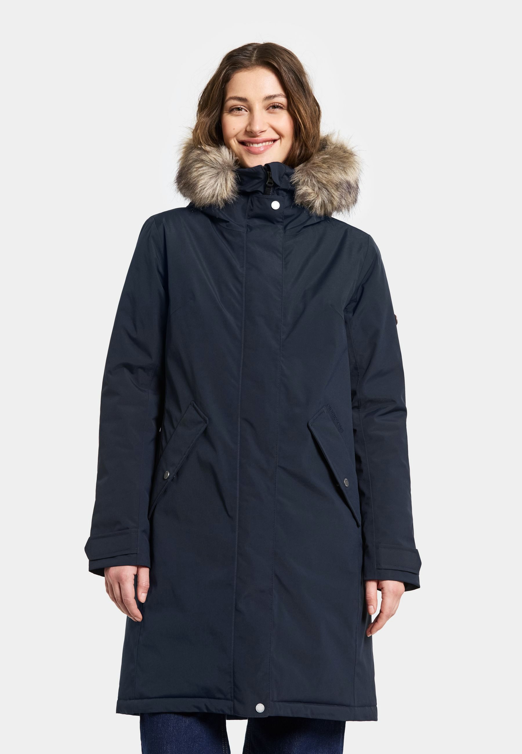 Didriksons Winterjacke Damen Wintermantel Kapuze aus Kunstfell ERNA günstig online kaufen