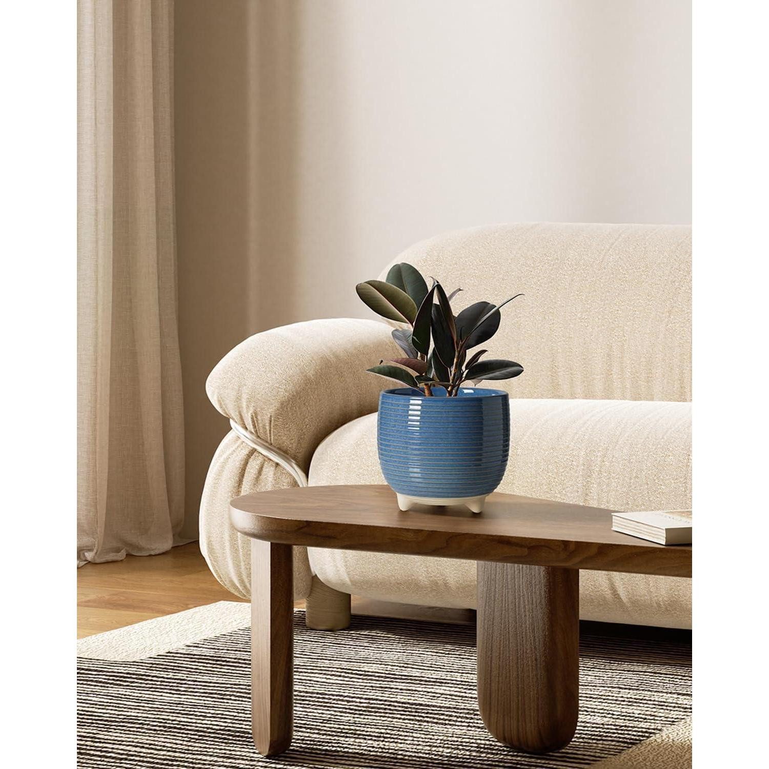 LuxusKollektion Blumentopf Blumentopf Keramik 12cm 16cm 2er Set Abflussloch Reaktive Glasur Blau