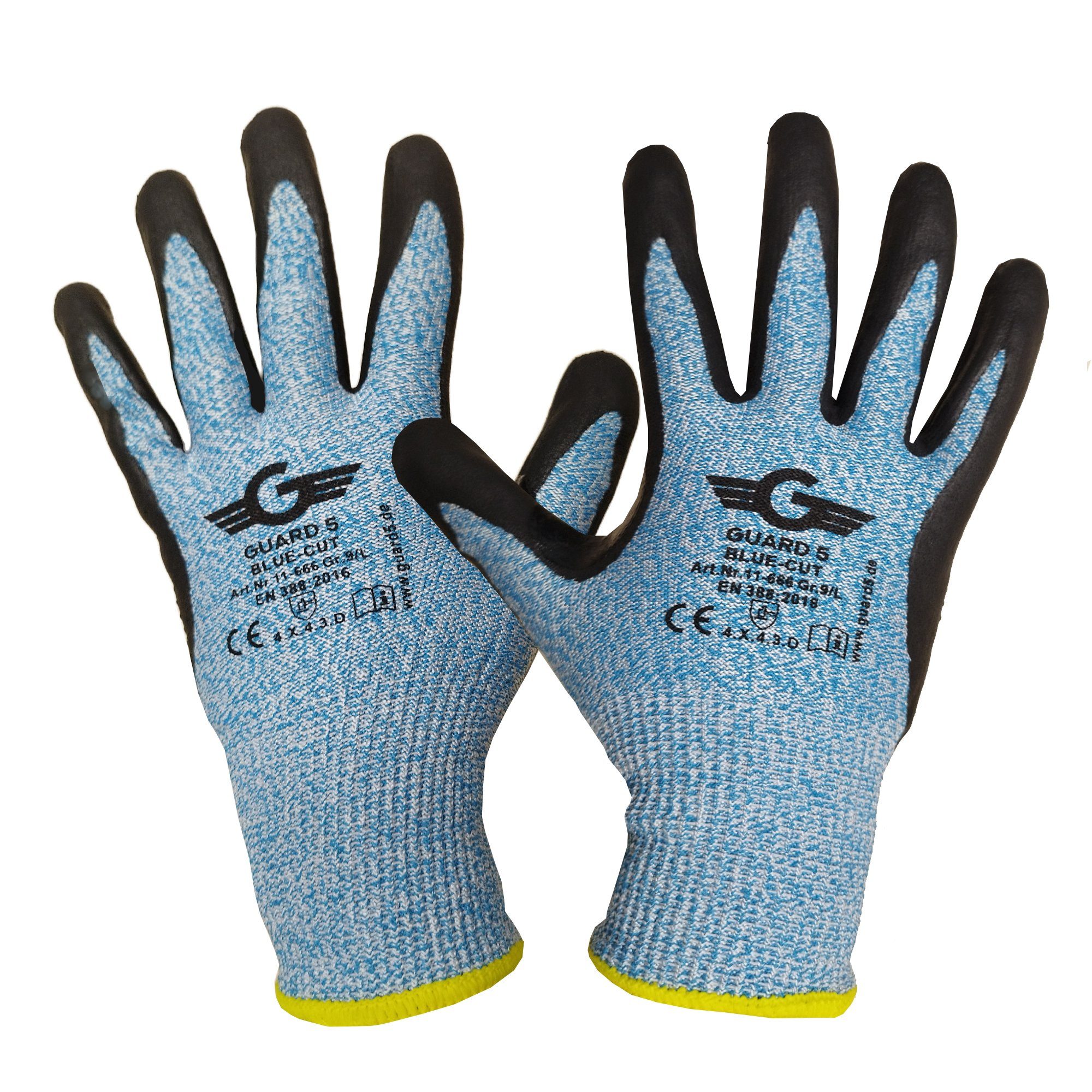 GUARD 5 Schnittschutzhandschuhe Nitril beschichteter Arbeitshandschuh mit Noppen (Art.11666G) (1-St) EN 388 – LEVEL 4