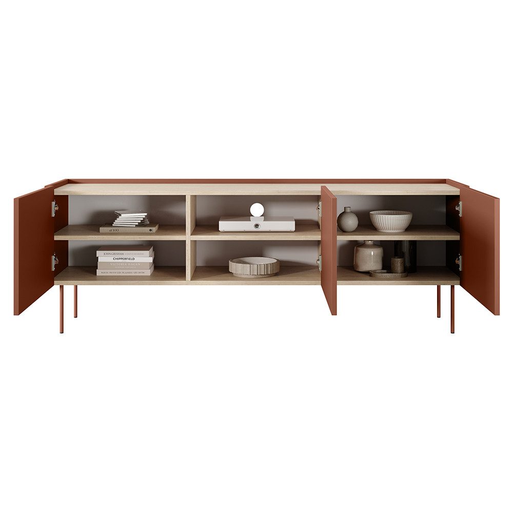 Lomadox Lowboard DELFT-141, in rot und Eiche, 170 cm breit, grifflos günstig online kaufen