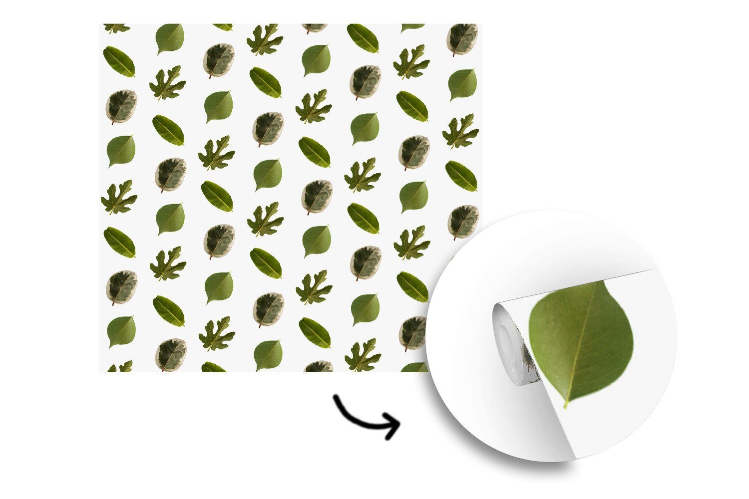 MuchoWow Fototapete Natur - Tapete Blätter (5 Matt, oder St), für bedruckt, Muster, - Schlafzimmer, Wohnzimmer Vinyl Wandtapete