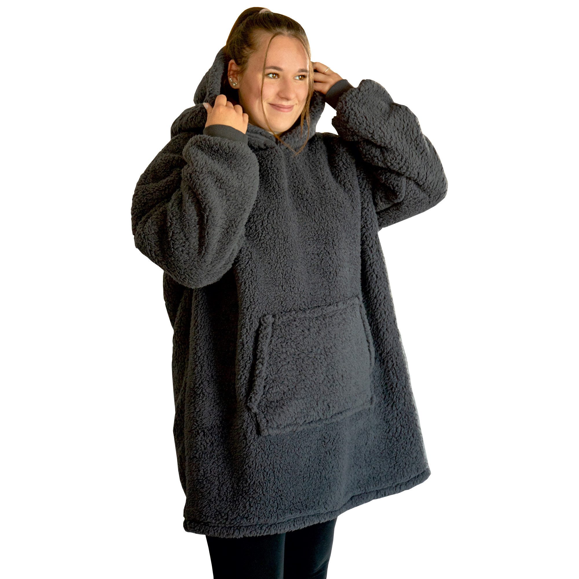 hemmy Fashion Hoodie Kuschelhoodie Oversize Sherpa Fleece Kuscheldecke mit Ärmel / Kapuze, One Size