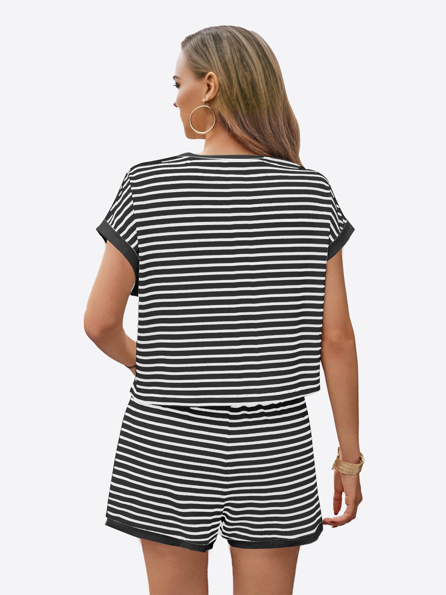 Imily Bela Hausanzug Damen Sommer-2-teilige Sets (Set, 2 tlg., Kurzarm-T-Shirts + Shorts) Streifen
