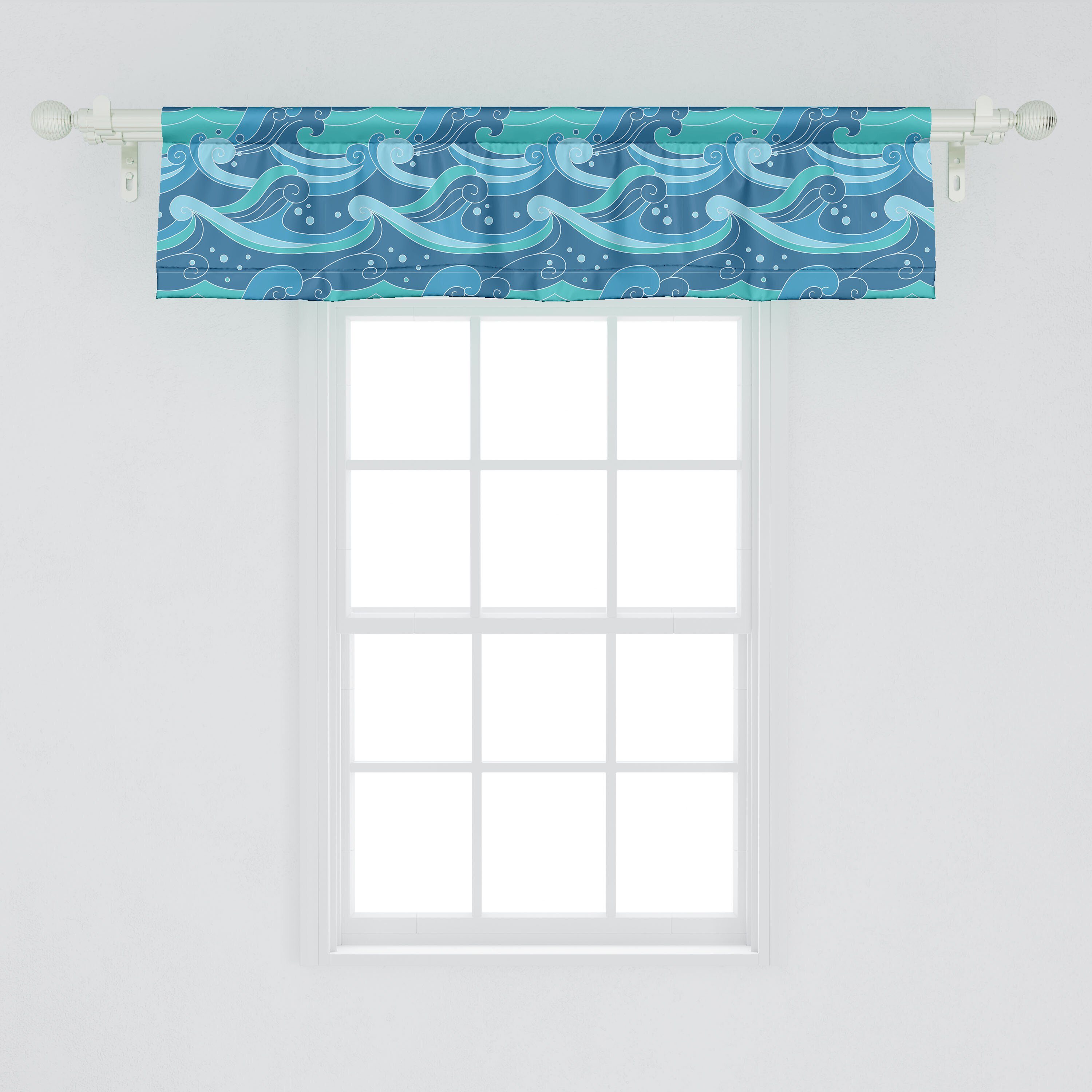 Scheibengardine Vorhang Volant für mit Spritzer Abakuhaus, Wellen Schlafzimmer Blots Meeres Microfaser, Stangentasche, Küche Oceanic Dekor