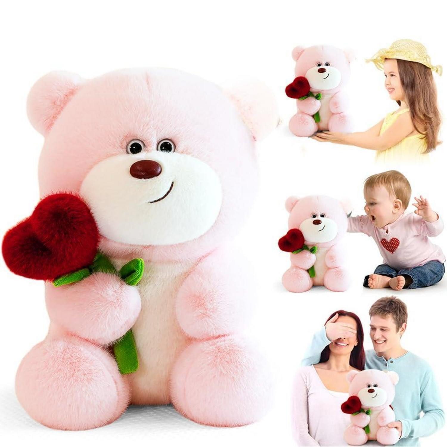 LuxusKollektion Kuscheltier Teddybär Plüschbär Herz Rose 28cm Kuscheltier Geschenk Rosa+herz Rose
