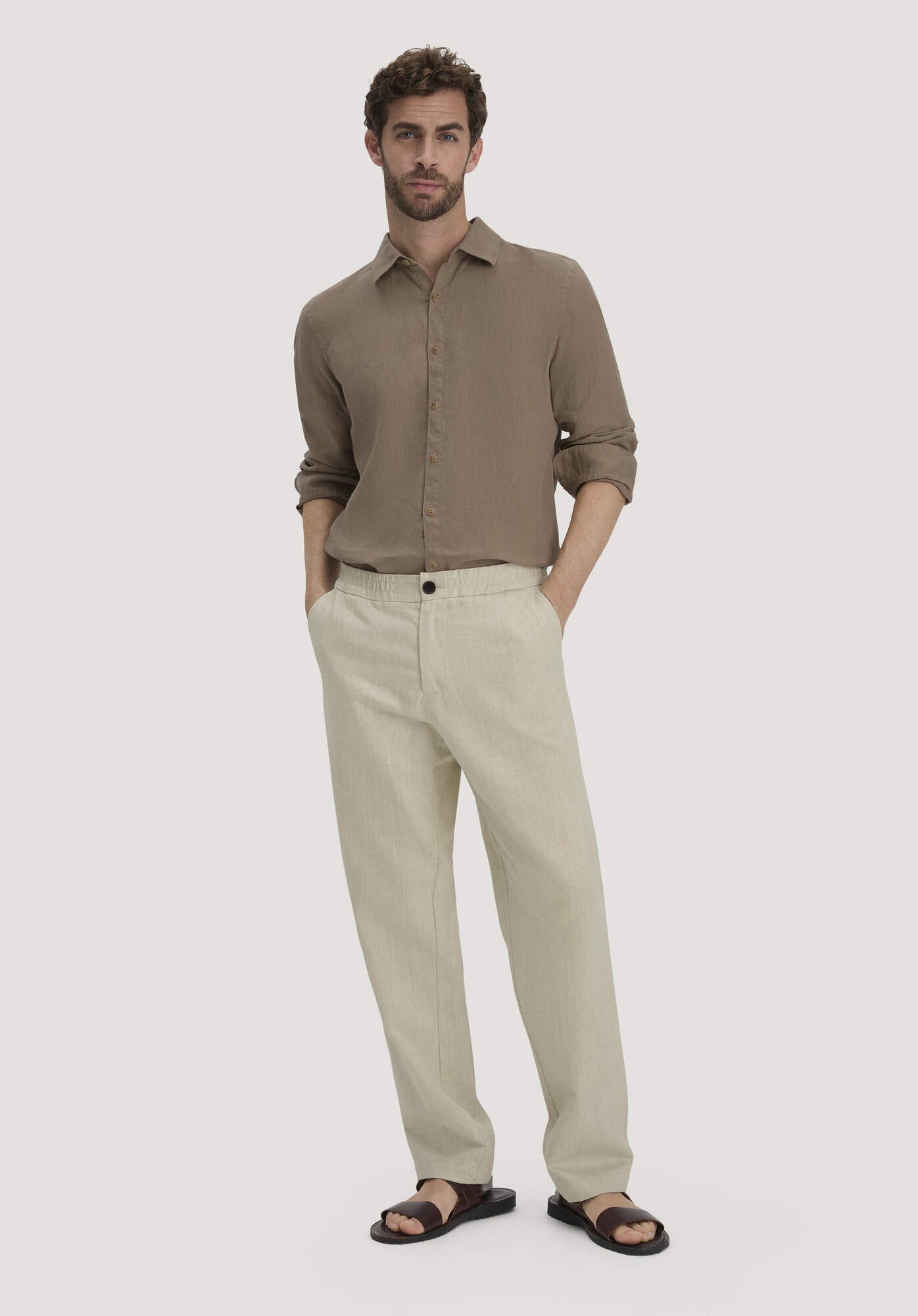 Hessnatur Stoffhose aus Bio-Baumwolle mit Leinen (1-tlg)