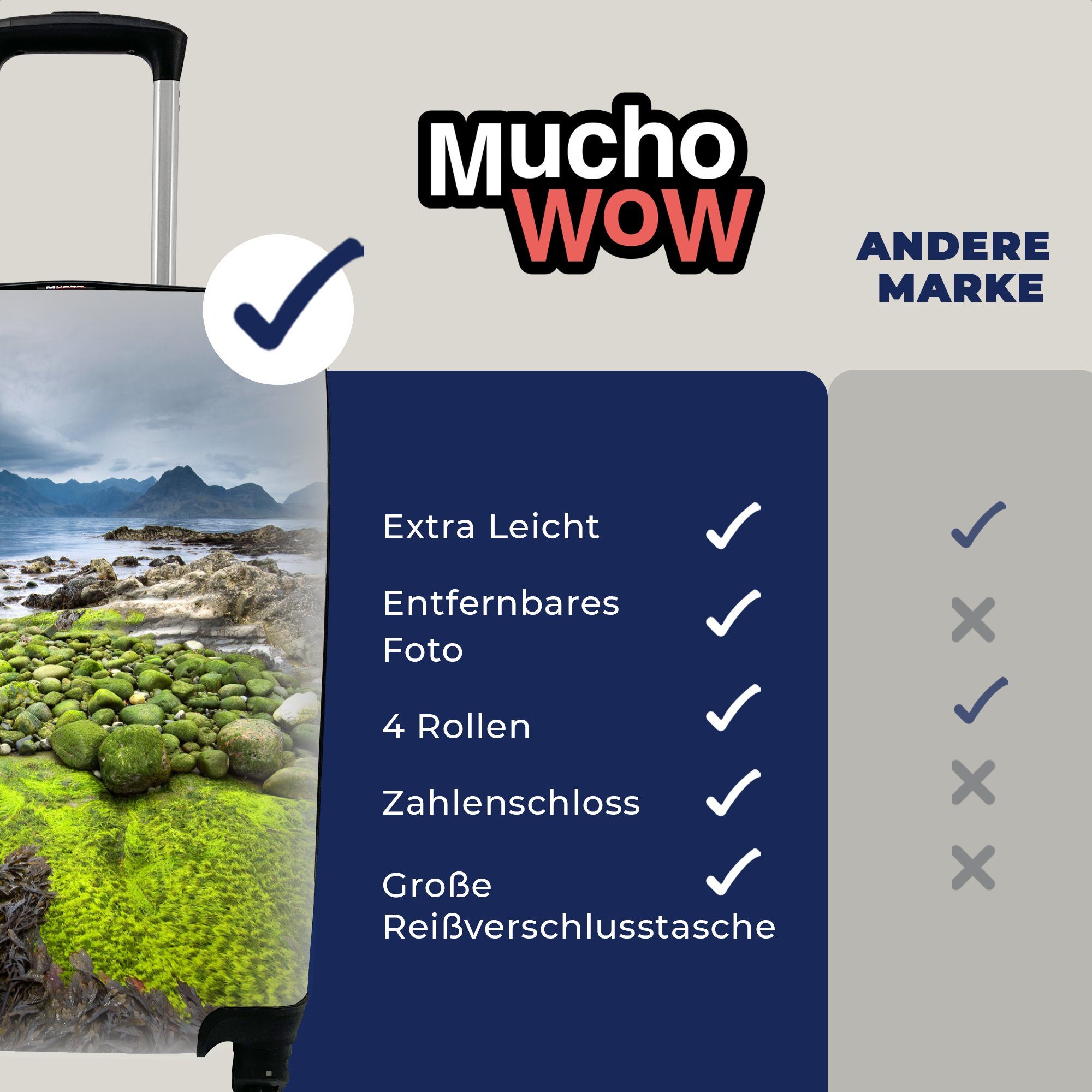 MuchoWow Handgepäckkoffer mit Elgol Handgepäck Reisekoffer rollen, Reisetasche Ferien, Rollen, 4 Trolley, Strand, für