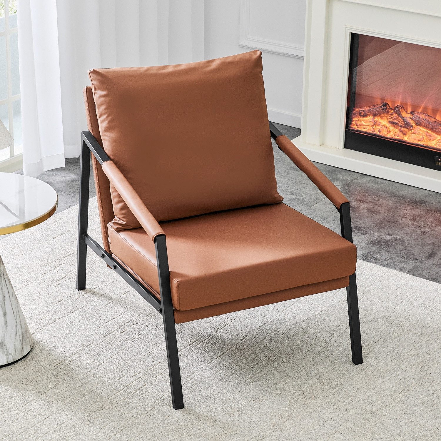 ANYSUN Relaxsessel Loungesessel mit Armlehnen, Polstersessel Faux-Leder (Gästesessel, Empfangssessel,Armchair mit robuster Metallrahmen,Akzentsofa), Industrielounge-Lesesessel für Wohnzimmer,Büro und Wartezimmer