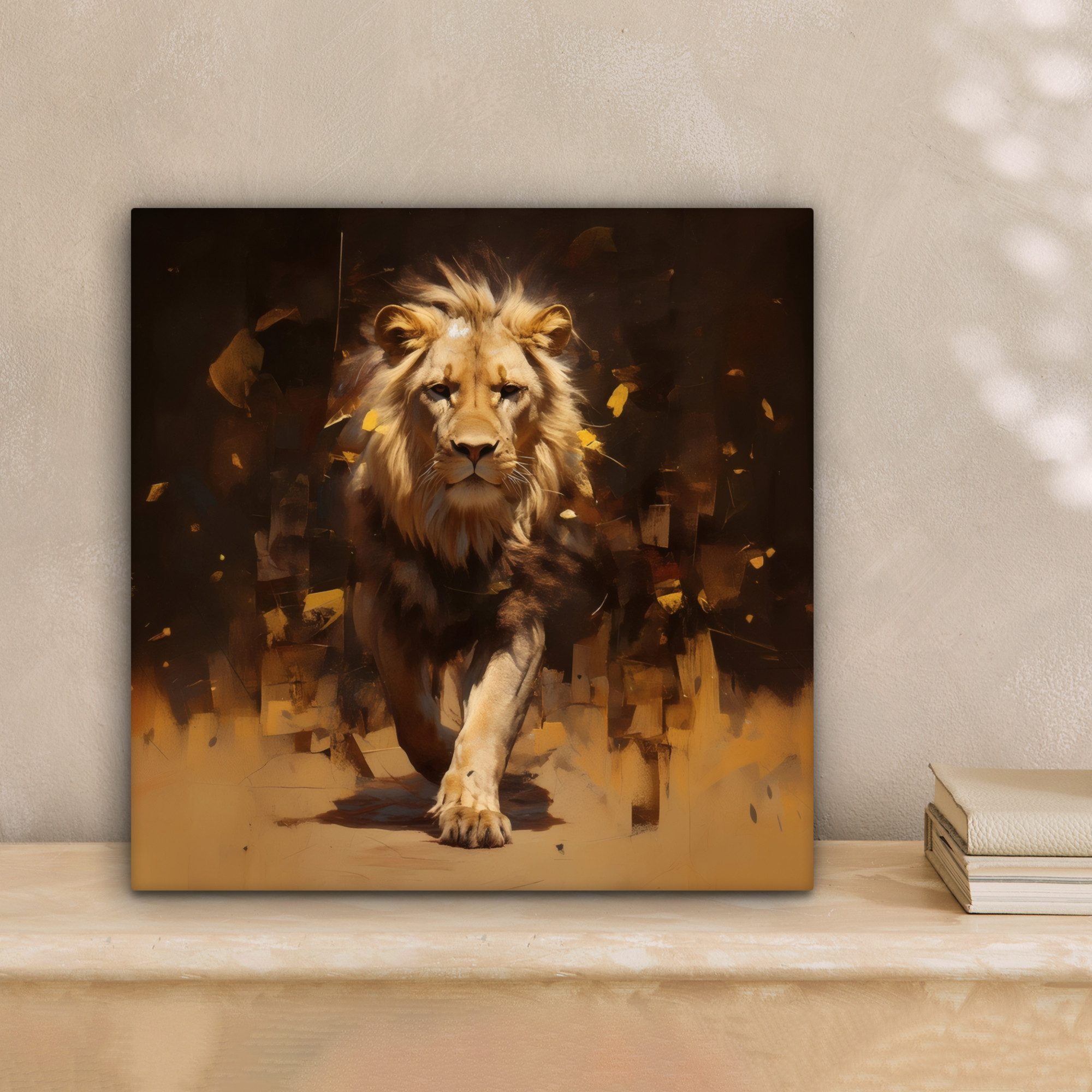 OneMillionCanvasses® Leinwandbild Löwe - Gemalt - Abstrakt - Gold, Fotodruc günstig online kaufen