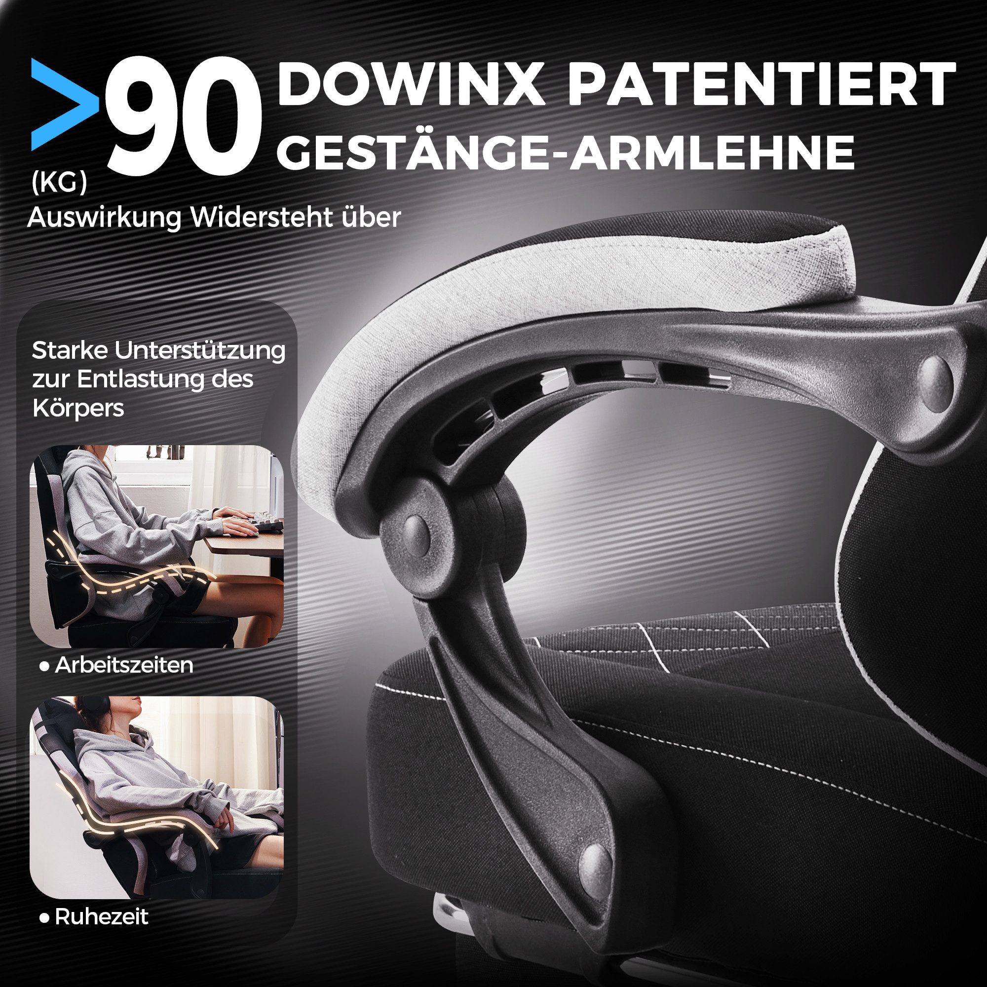 Dowinx Gaming-Stuhl Lendenwirbelstütze Bürostuhl mit Fußstütze für Erwachsene (Packung), Ergonomischer Gaming Sessel Groß und Hoch für Office Gaming 135KG – Bild 5 von 5